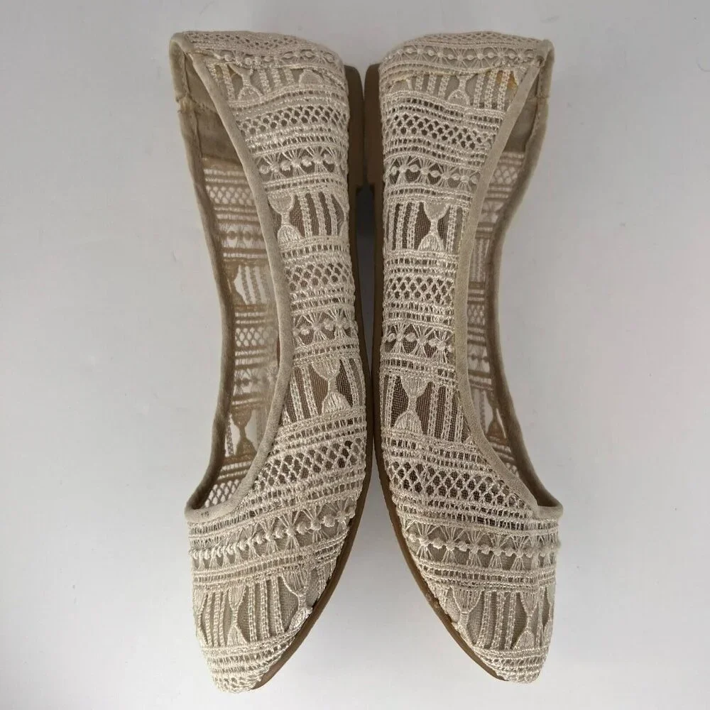 Rhodes Womens Cream Flats Slip On Lace Solid Round Toe Size 9.5M Comfort Shoes - Picture 7 of 9